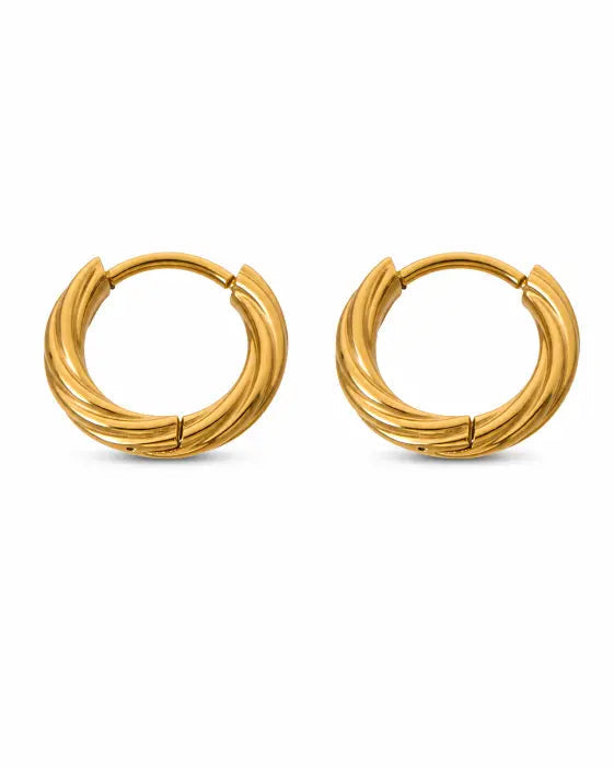 Styled view of Élan Twisted Hoop Earrings by Zodiglow
