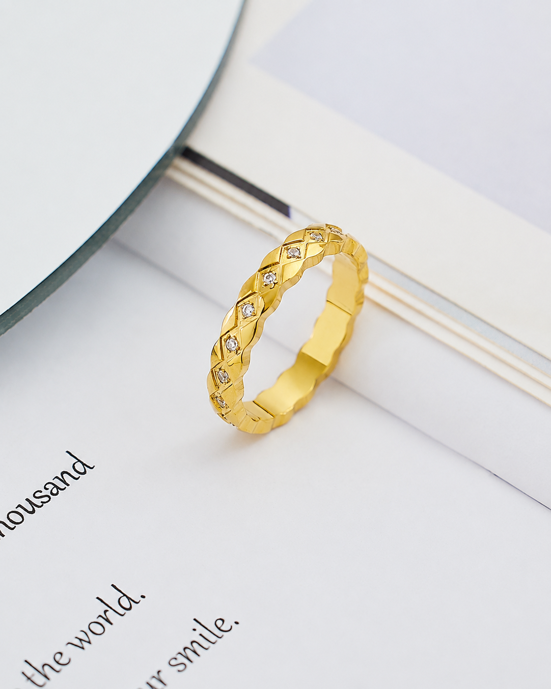 Close-up view of Élan Zircon Band Ring by Zodiglow