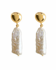 Front view of Elara Baroque Freshwater Pearl Drop Earrings by Zodiglow