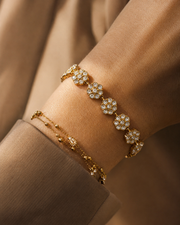 Detail view of Elara Bloom Zircon Slider Bracelet by Zodiglow