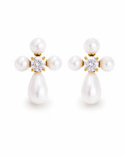 Front view of Elara Pearl Crystal Drop Earrings by Zodiglow
