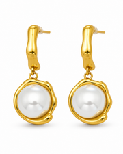 Front view of Elara Pearl Drop Earrings by Zodiglow