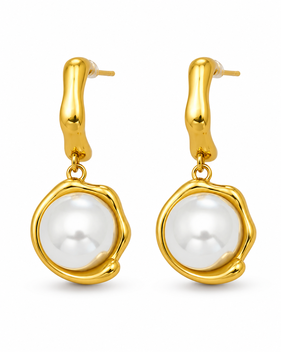Front view of Elara Pearl Drop Earrings by Zodiglow
