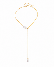 Front view of Elara Pearl Lariat Necklace by Zodiglow