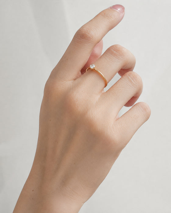 Side view of Elara Petite Zircon Solitaire Ring by Zodiglow