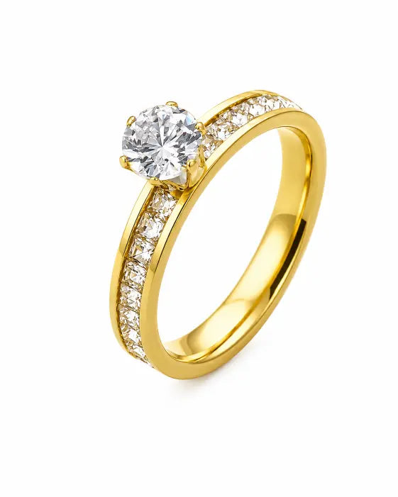 Detail view of Elara Round Zircon Pave Ring by Zodiglow