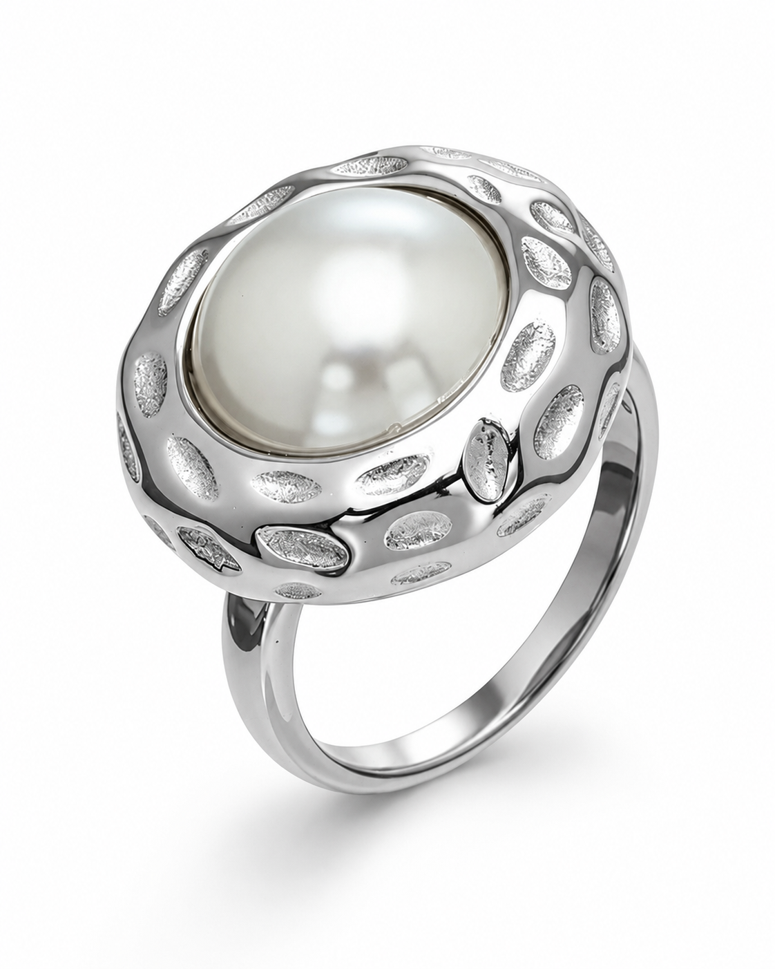 Alternate view of Elara Sculpted Pearl Statement Ring by Zodiglow