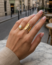 Detail view of Elara Sculpted Pearl Statement Ring by Zodiglow