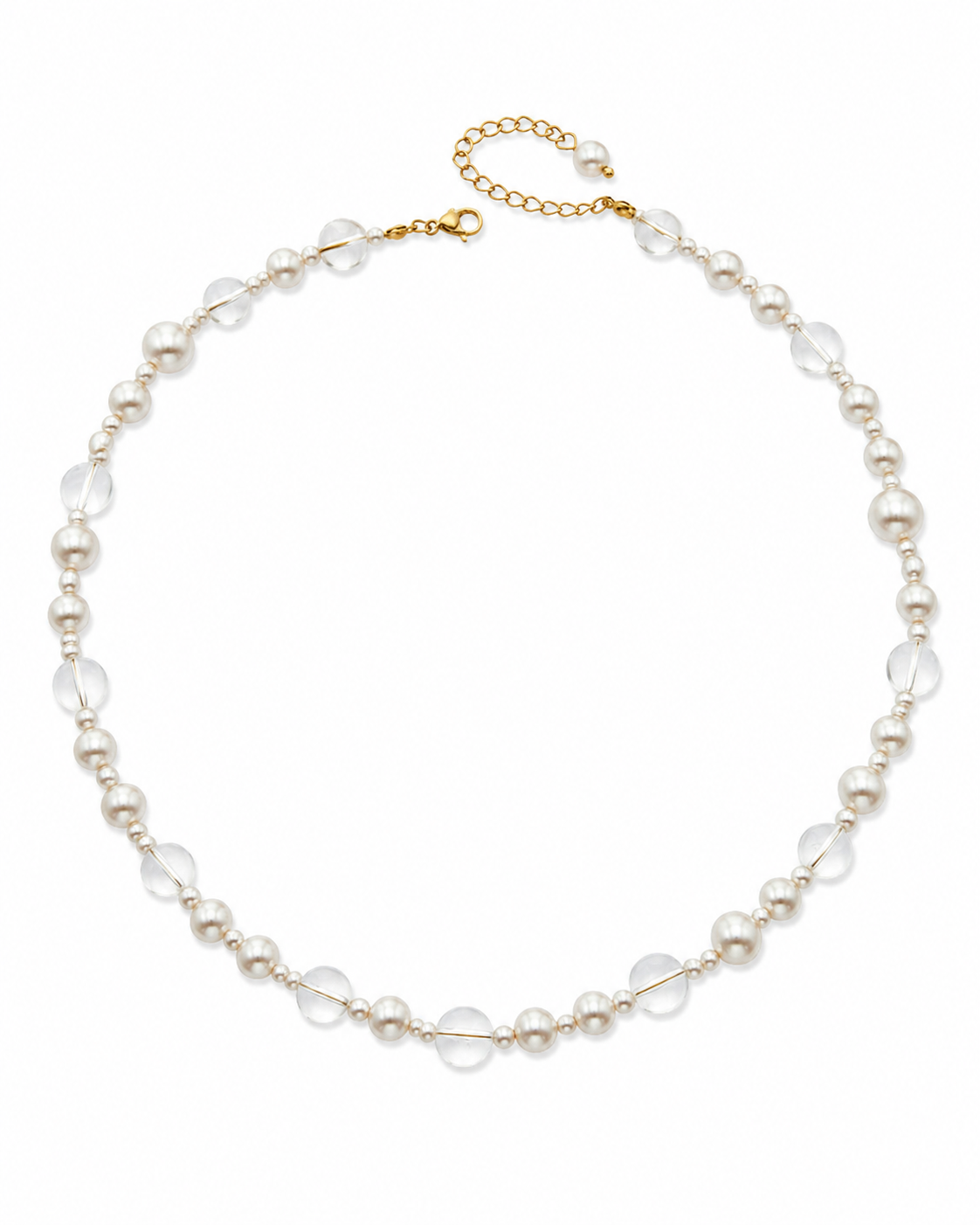 Detail view of Lumière Faux Pearl & Clear Bead Necklace by Zodiglow