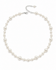 Side view of Lumière Faux Pearl & Clear Bead Necklace by Zodiglow
