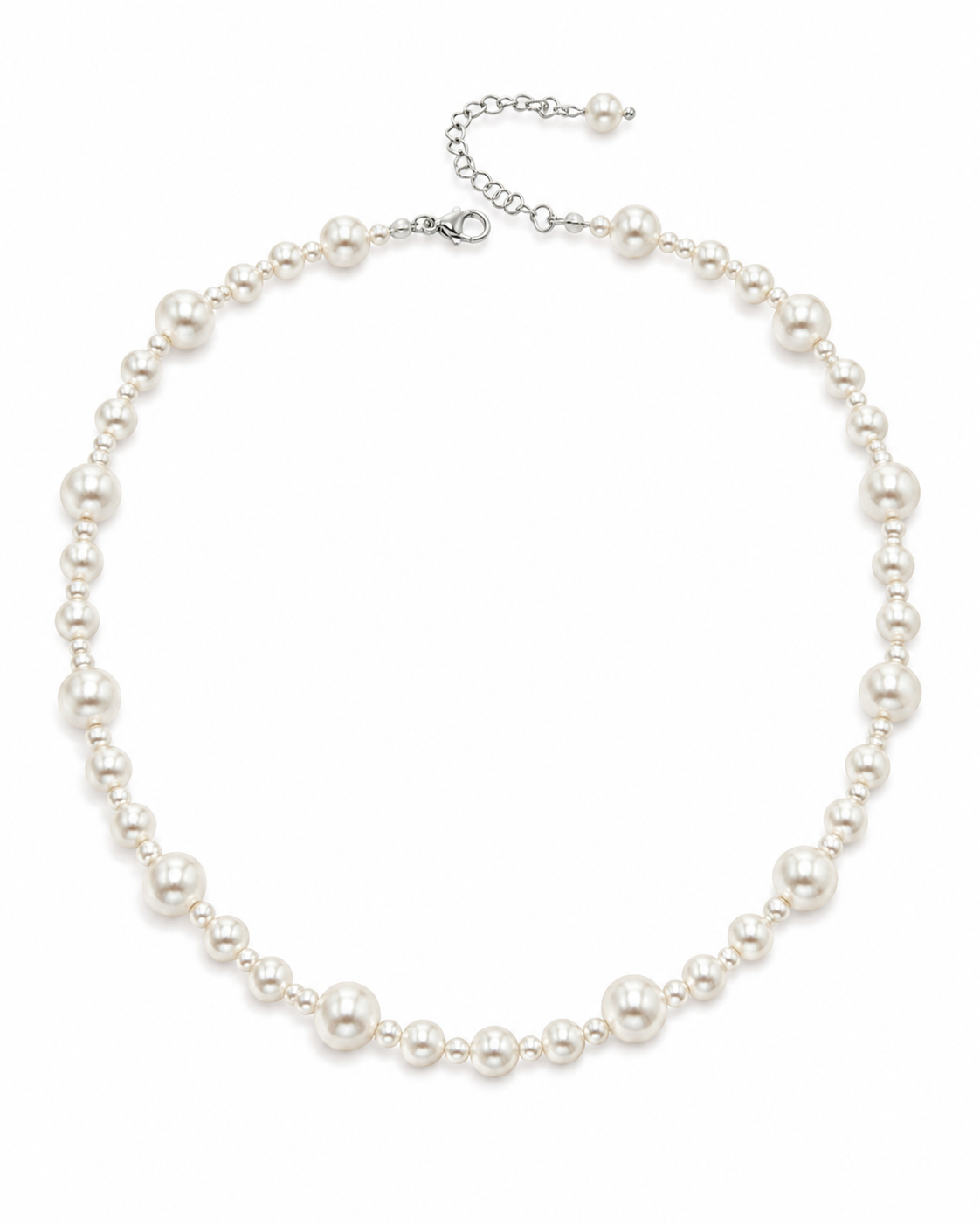 Side view of Lumière Faux Pearl & Clear Bead Necklace by Zodiglow