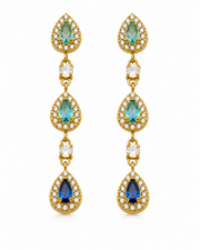 Side view of Elara Triple Teardrop Zircon Earrings by Zodiglow