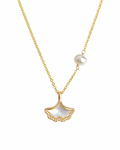 Front view of Élodie Freshwater Pearl Ginkgo Necklace by Zodiglow