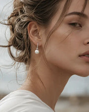 Alternate view of Élodie Pearl Arc Zircon Drop Earrings by Zodiglow
