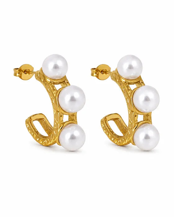 Front view of Élodie Pearl Sculptural Hoop Earrings by Zodiglow