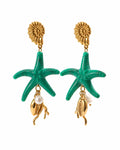 Front view of Emerald Reef Starfish Drop Earrings by Zodiglow
