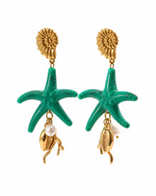Front view of Emerald Reef Starfish Drop Earrings by Zodiglow