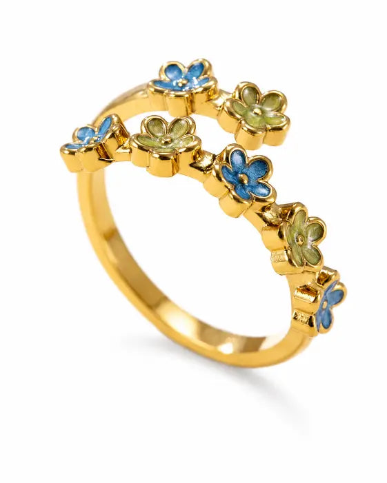 Close-up view of Fleurie Colorful Flower Wrap Ring by Zodiglow