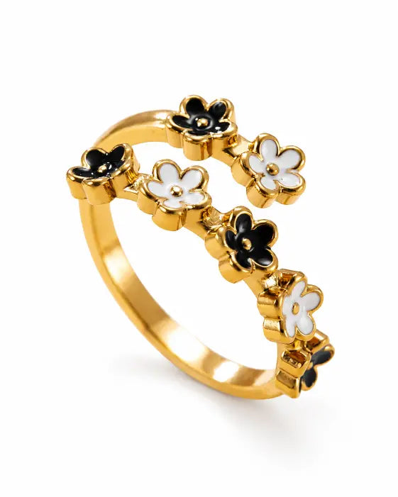 Detail view of Fleurie Colorful Flower Wrap Ring by Zodiglow
