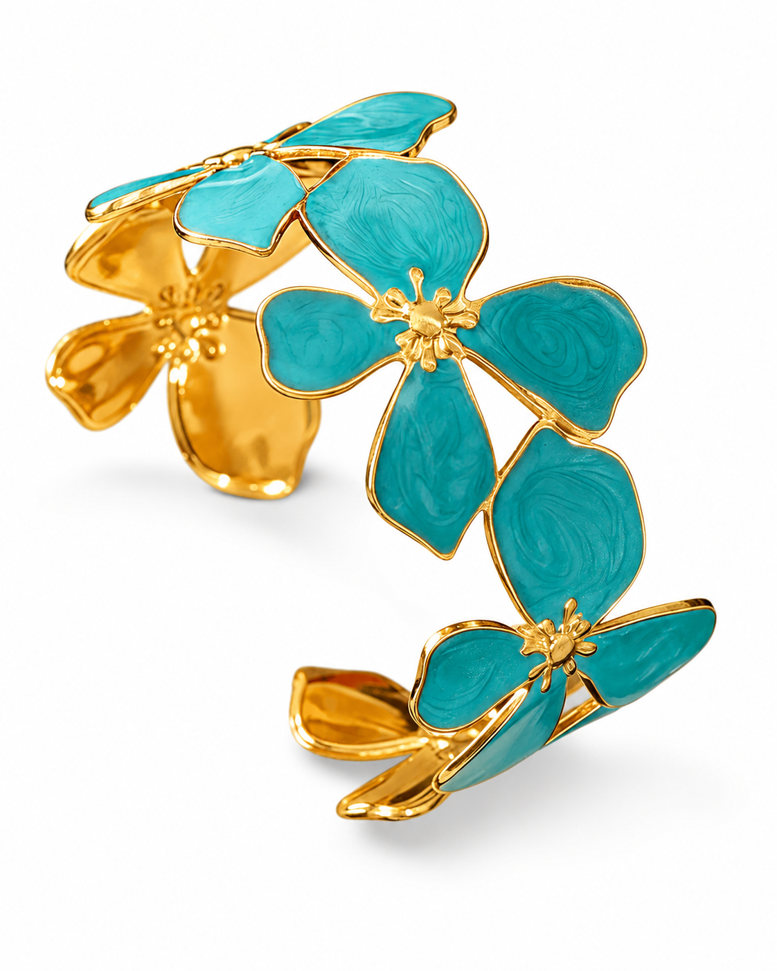 Close-up view of Flora Enamel Cuff Bracelet by Zodiglow
