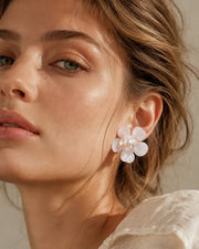 Detail view of Florielle Resin Flower Pearl Stud Earrings by Zodiglow