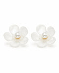 Front view of Florielle Resin Flower Pearl Stud Earrings by Zodiglow