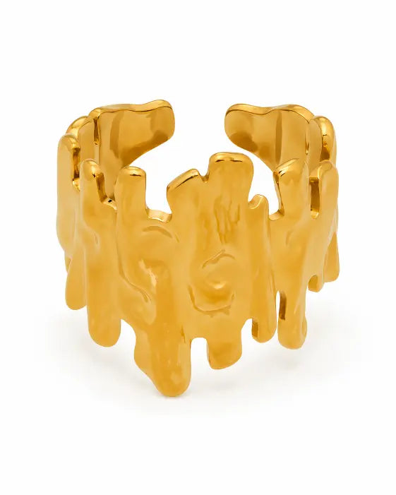 Close-up view of Fluid Forms Sculptural Openwork Ring Collection by Zodiglow