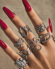 Detail view of Fluid Forms Sculptural Openwork Ring Collection by Zodiglow