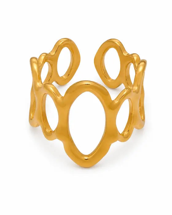 Front view of Fluid Forms Sculptural Openwork Ring Collection by Zodiglow