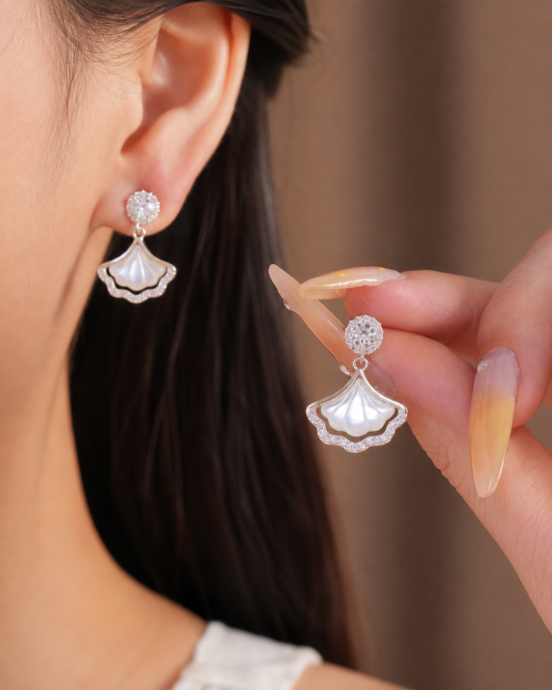 Alternate view of Ginkgo Shell Drop Earrings by Zodiglow