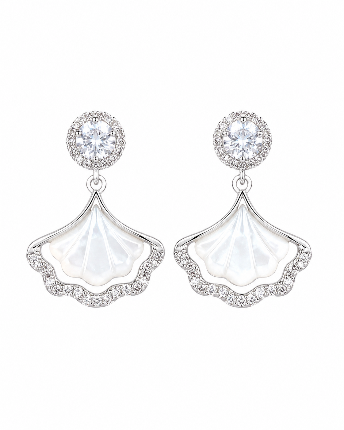Front view of Ginkgo Shell Drop Earrings by Zodiglow