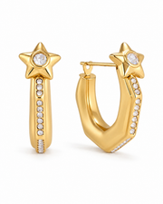 Detail view of Gold Crystal Hoop Earrings by Zodiglow