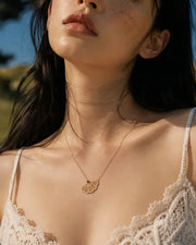 Alternate view of Gold Filigree Fan Necklace with Garnet Heart by Zodiglow