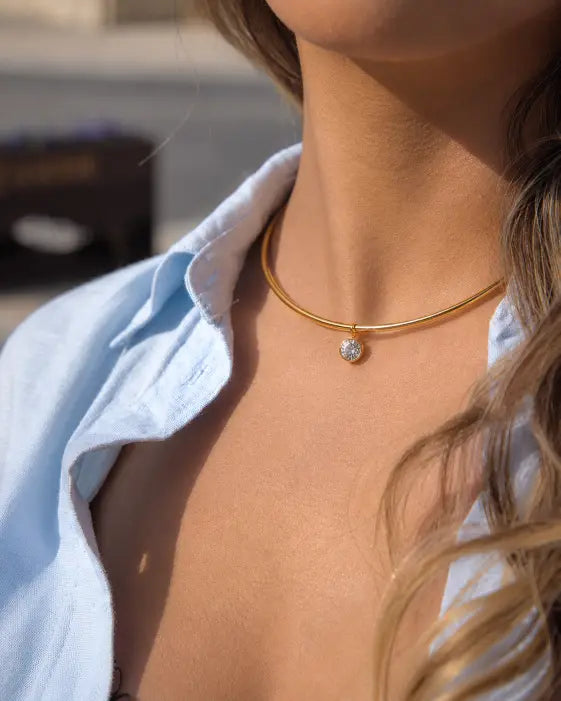 Gold Zircon Choker Necklace