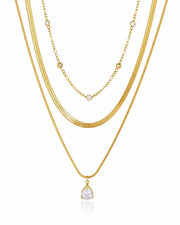 Front view of Golden Raindrop Layered Necklace by Zodiglow