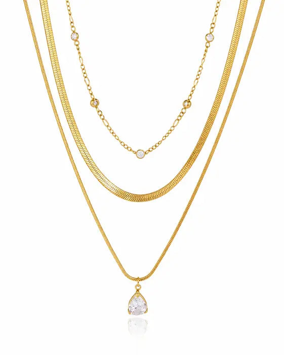 Front view of Golden Raindrop Layered Necklace by Zodiglow