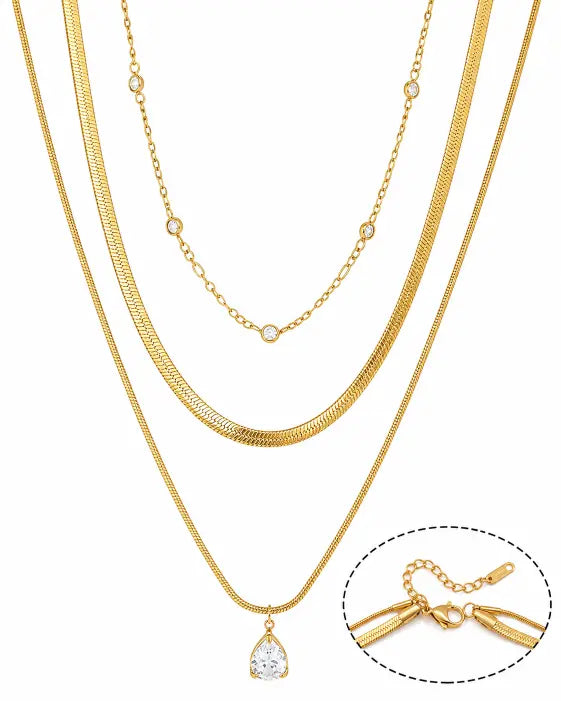 Side view of Golden Raindrop Layered Necklace by Zodiglow