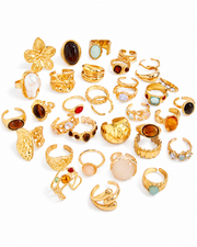 Close-up view of Golden Muse 35-Piece Ring Set by Zodiglow
