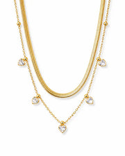 Front view of Heartbeat Sugar Crystal Layered Necklace by Zodiglow