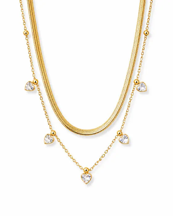 Front view of Heartbeat Sugar Crystal Layered Necklace by Zodiglow