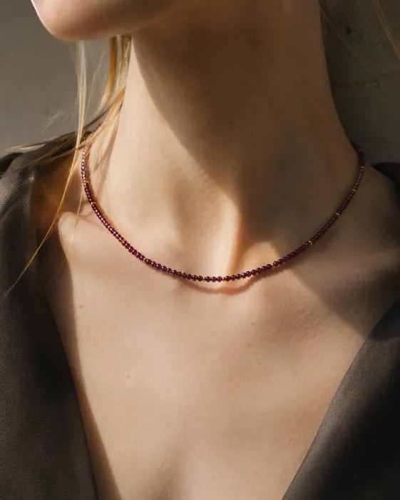 January Birthstone Garnet Beaded Necklace