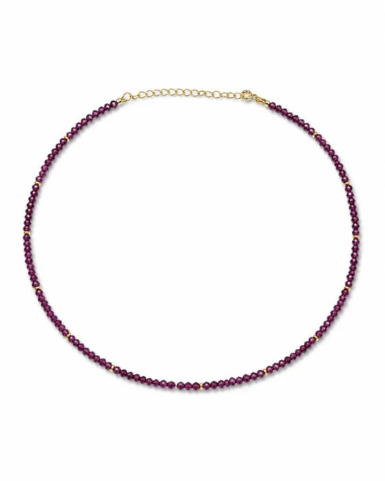 Front view of January Birthstone Garnet Beaded Necklace by Zodiglow