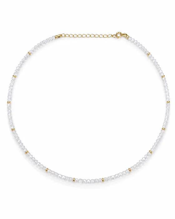 Front view of June Birthstone Blue Moonstone Beaded Necklace by Zodiglow