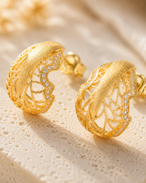 Detail view of Laceleaf Reverie Stud Earrings by Zodiglow