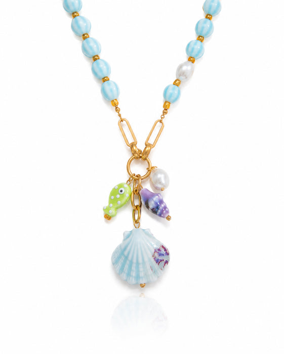 Front view of Laguna Shell Treasure Necklace by Zodiglow