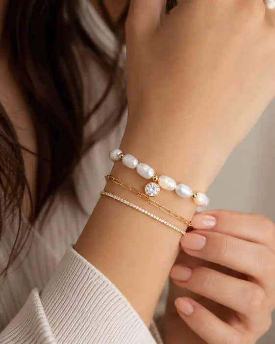 Detail view of Pearl Spark Charm Bracelet by Zodiglow