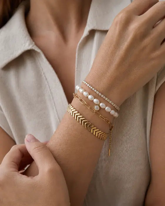 Side view of Pearl Spark Charm Bracelet by Zodiglow