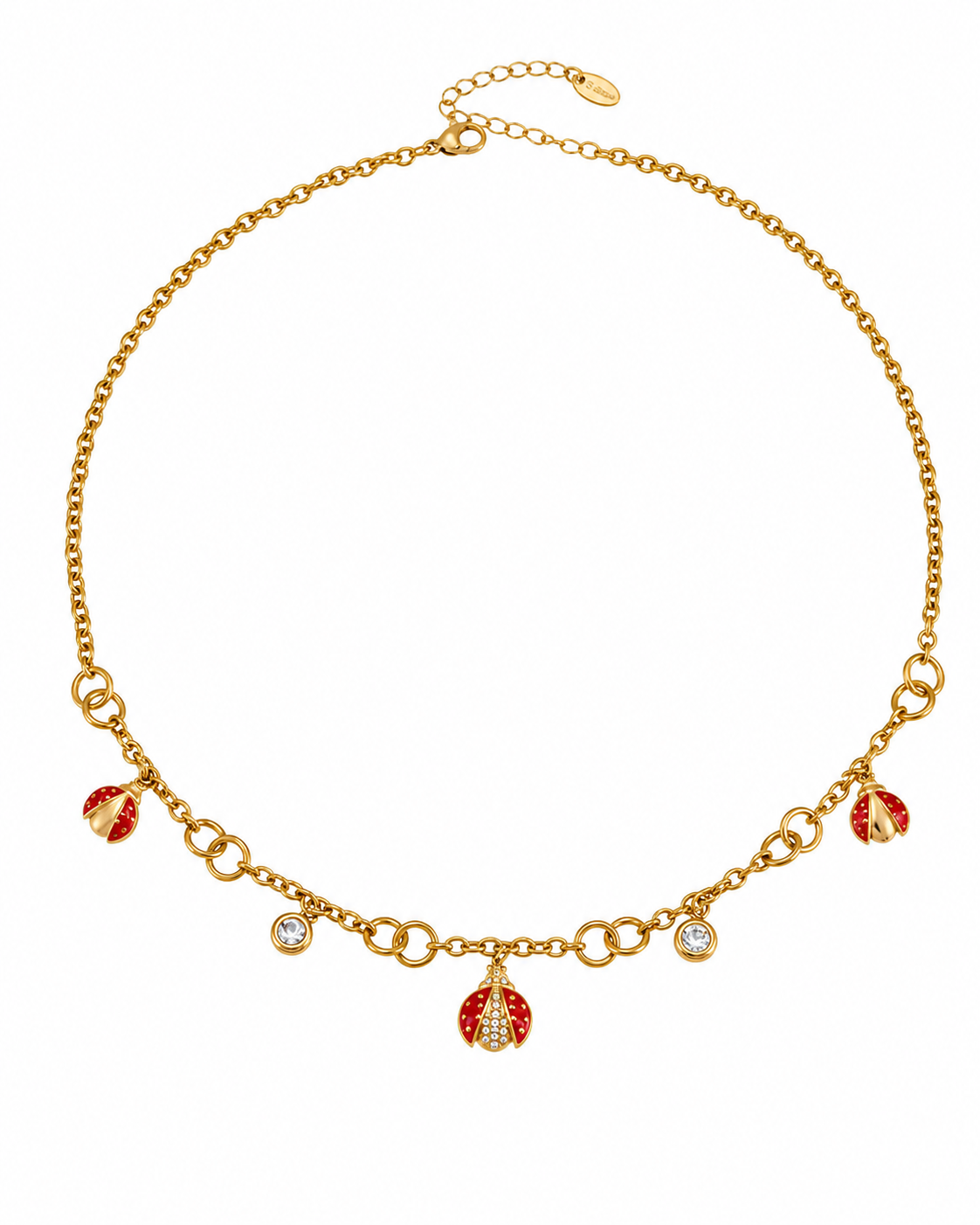 Close-up view of Lucky Ladybug Charm Necklace & Bracelet by Zodiglow