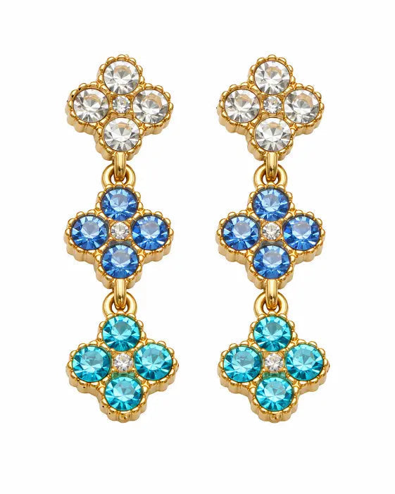 Close-up view of Aurelia Clover Garden Zircon Drop Earrings by Zodiglow