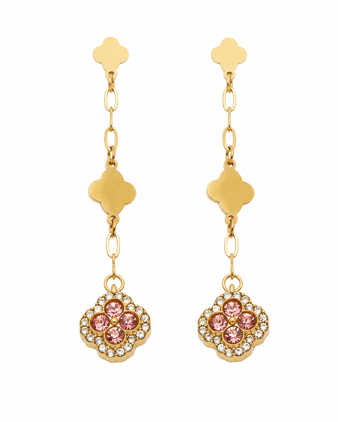 Close-up view of Lumi Clover Drop Earrings by Zodiglow